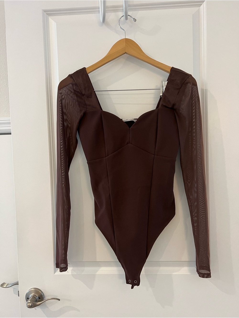 Abercrombie & Fitch Chocolate Brown Sweetheart Neckline Long-Sleeve Bodysuit